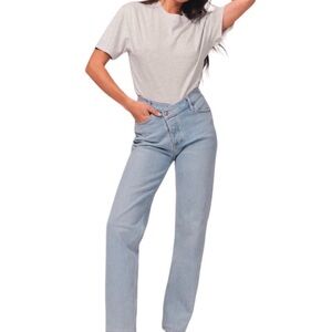 Abercrombie Curve Love Long Length Dad High Rise Criss-Cross Waistband 14